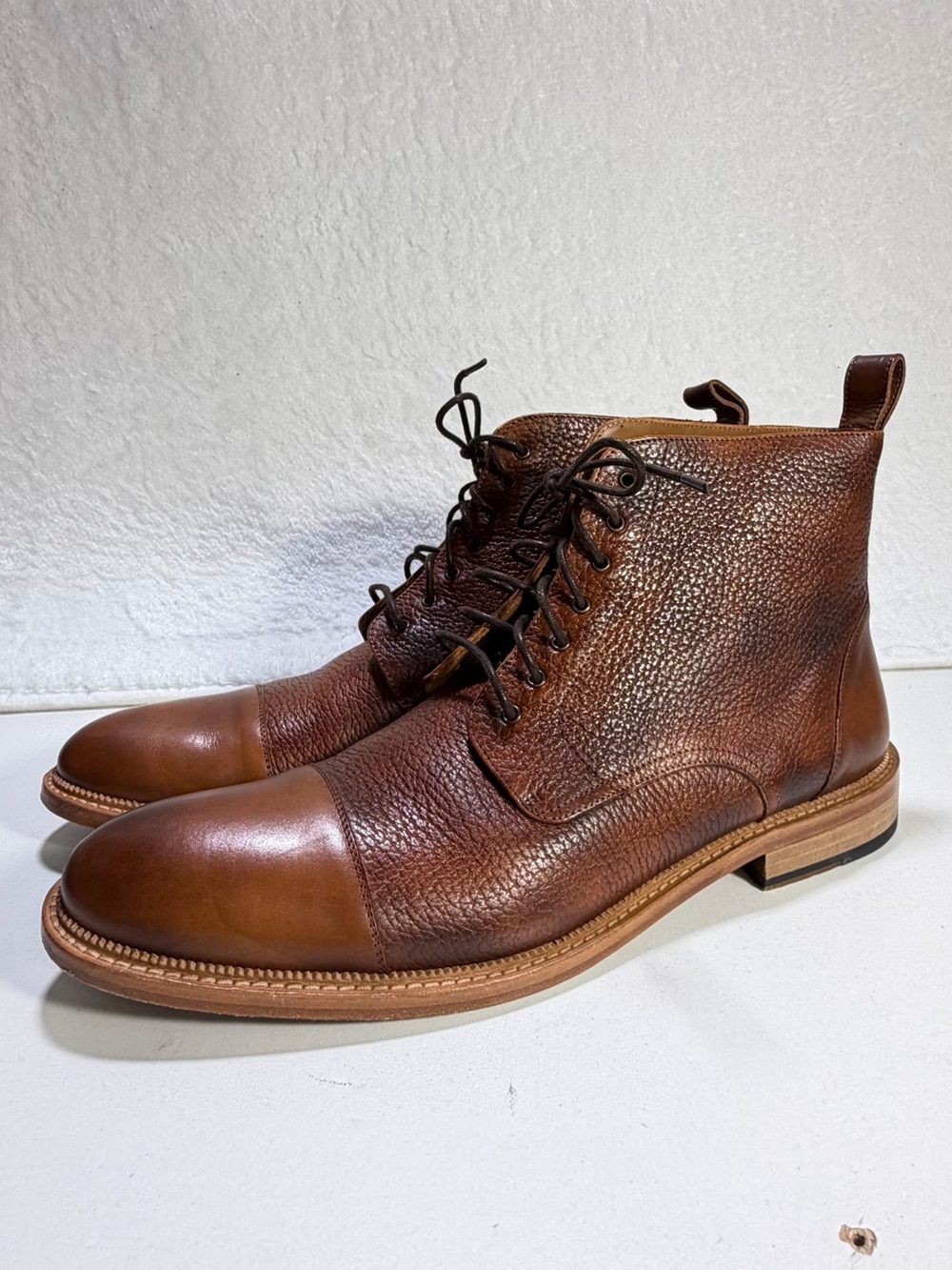 TAFT Rome Boot Brown Pebbled Leather Cap Toe Men’s EU 47 US 8 leather lace up